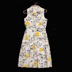 Coldwater Creek Sundress Petite Size 8 Black White Yellow Accents Missing Belt